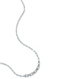 Half of a silver chain necklace with a pattern of small, rectangular links. The 5 links in the center are slightly larger than the others, with jewels in the center. The background is plain white.