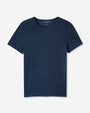 A full view of a navy crewneck t-shirt, with the words "DEREK ROSE" printed on the inner neckline. The background is plain white.