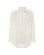 A long-sleeved, button-up shirt with a collar and visible red stitching. The shirt is placed against a white background.