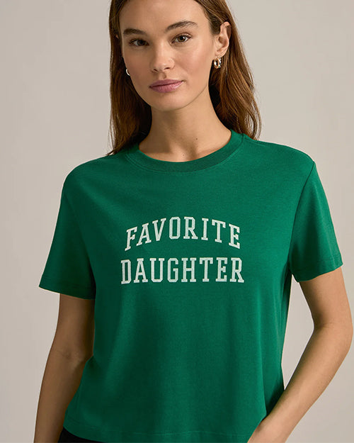 FAVORITE DAUGHTER | The Cropped Collegiate Tee | Emerald & White | FINAL SALE