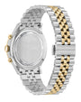 The back of a metallic silver and gold Ferragamo wristwatch against a white background. The back face is engraved with 'FERRAGAMO' in the center and at the clasp. Around the edge are the inscriptions 'SWISS MADE,' 'STAINLESS STEEL,' and 'WATER RESISTANT.'