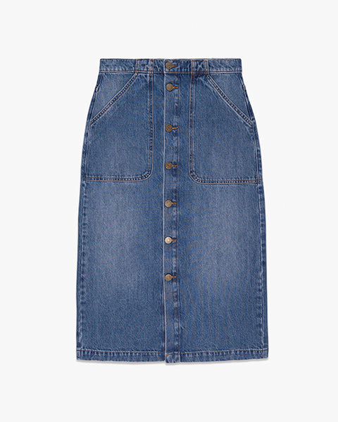 【BAON】Poje Denim Pleats Brushed Midi Skirt Paydrie Denim Maxi Skirt - FINAL SALE | böhme