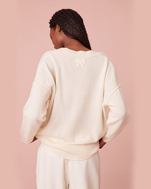 LOVE SHACK FANCY | Perrine Cashmere V-Neck Pullover Sweater | Cream