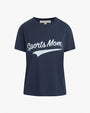 A navy-blue t-shirt with the text "Sports Mom" written in white across the chest in vintage baseball font. The text is in a bold, uppercase font and is centered on the chest area. The t-shirt has a classic crew neckline and short sleeves.