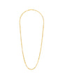 A gold chain necklace with a rectangular link design, displayed against a white background.