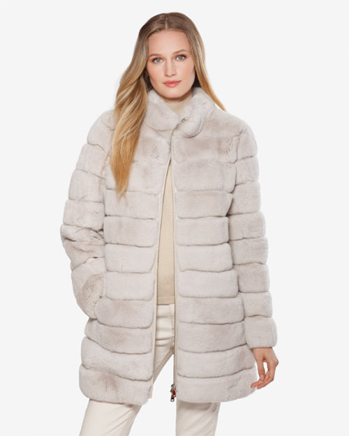 LINDA RICHARDS | Rabbit Fur Zip Jacket | Cream