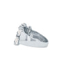 A silver ring with an intricate jewel design. The inner side of the ring band has an engraving that reads "Kafamda".