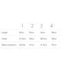 A clothing size chart with measurements in centimeters. It includes four size columns labeled 1 through 4, and three measurement rows: Length (50cm, 52cm, 54cm, 56cm), Chest (41.5cm, 44cm, 46.5cm, 49cm), and Sleeve Underarm (40.5cm, 41cm, 41.5cm, 42cm).