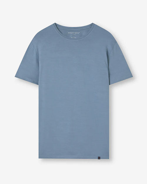 A blue t-shirt with a crew neck, perfect for everyday use.