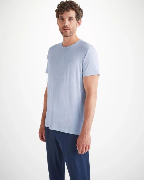 DEREK ROSE | Ethan 1 Micro Modal Stretch Shirt | Light Blue Marl