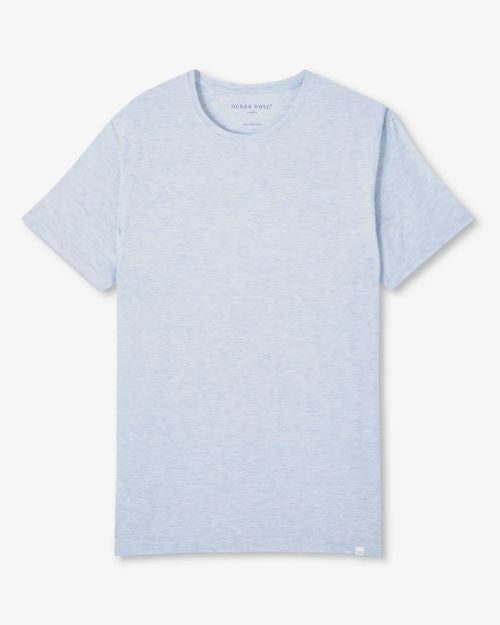 A light blue crew neck short-sleeve shirt