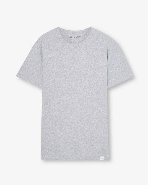 A grey short sleeved t-shirt, displayed on a neutral background.