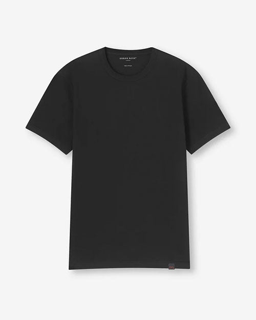 A black short-sleeve t-shirt displayed on a plain background.
