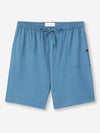 Blue jersey lounge shorts with a drawstring and 2 pockets on the front