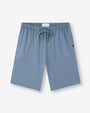  A pair of blue shorts with side drawstrings for a customizable look and comfort.