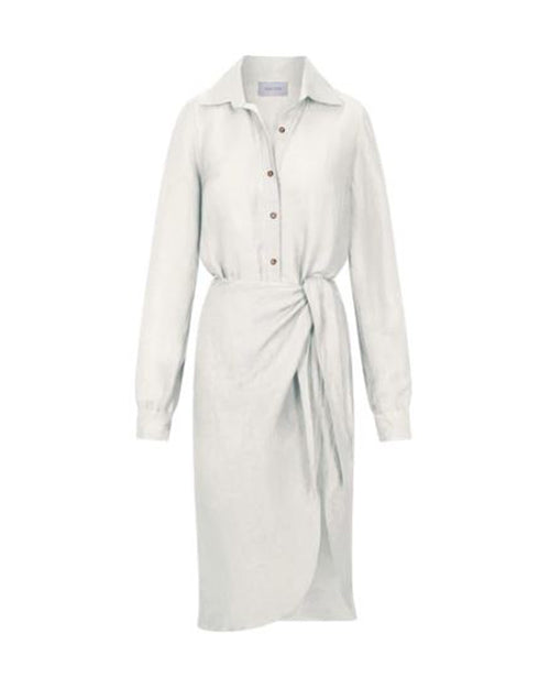 ANEMOS | L.A. Button Down Asymmetric Wrap Midi Dress | White Linen Blend