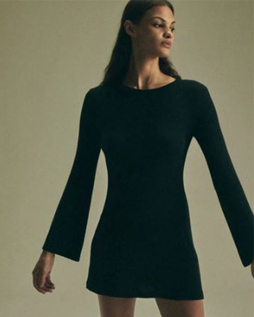 ANEMOS | Bell Sleeve Mini Dress | Black Knit