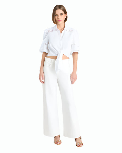 CINQ A SEPT | Three Quarter Sleeve Lace Mari | White