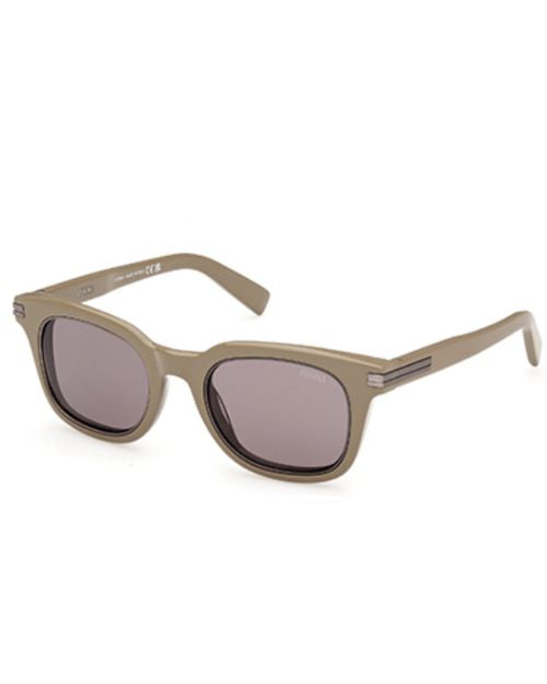 Zegna sunglasses for men, showcasing shiny beige frames and grey smoke lenses.