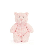 Pink teddy bear on a white background