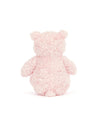 Back view of a pink teddy bear on a white background
