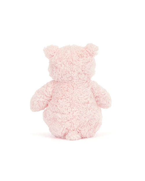 Back view of a pink teddy bear on a white background