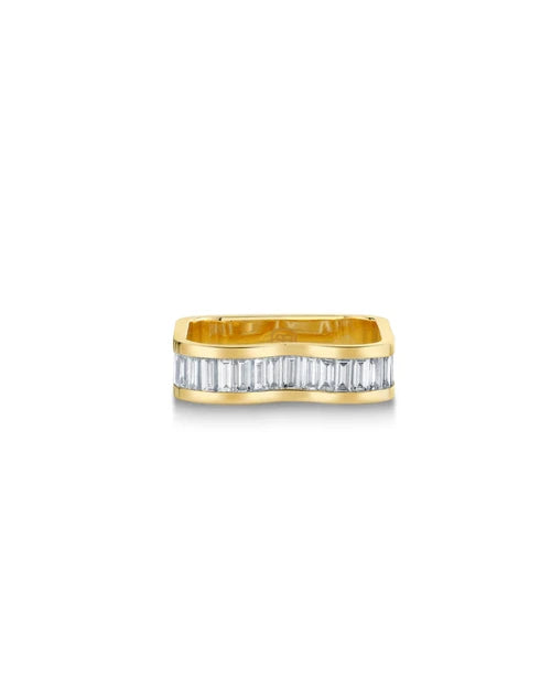 SYDNEY EVAN | Wavy Square Ring with Channel Set Baguettes Ring | Gold & Diamond