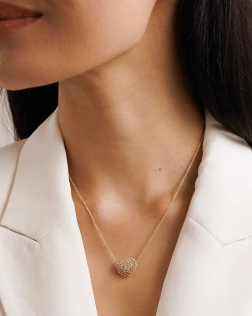 SYDNEY EVAN | Small Stone Heart Shaped Burst Flower Necklace | Gold & Diamond