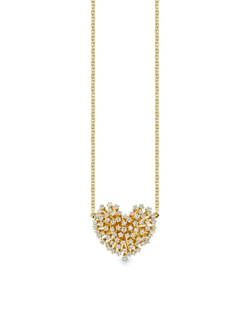 SYDNEY EVAN | Small Stone Heart Shaped Burst Flower Necklace | Gold & Diamond