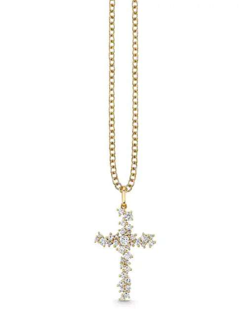 SYDNEY EVAN | Cocktail Cross Charm Necklace | Gold & Diamonds