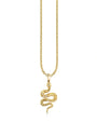 Image of a gold snake pendant on a gold chain against a white background.