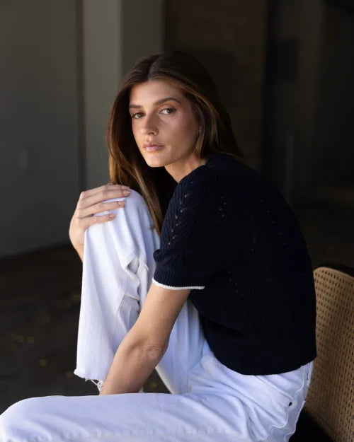 BORN A KENNEDY | Geneva Pointelle Top | Midnight