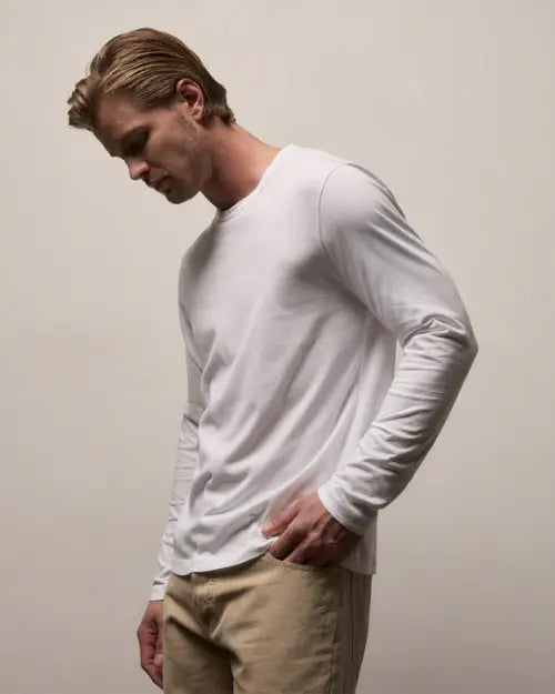 JAMES PERSE | Brushed Lotus Long Sleeve Crew Shirt | White