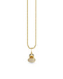 A gold chain necklace featuring a duck-shaped pendant adorned with small sparkling stones. The duck’s eyes are highlighted with darker stones, adding detail to its jeweled and playful design.