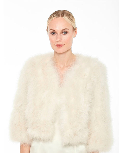 LINDA RICHARDS | Marabou Feather Bolero Jacket | Ivory