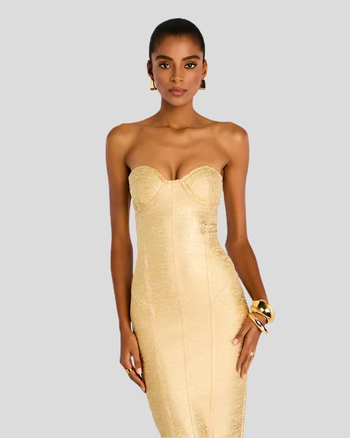 RETROFETE | Charlize Coated Knit Dress | Gold