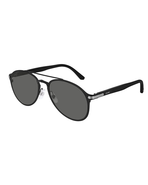Aviator shape sunglasses in black on a white background.