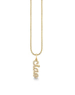 A gold necklace with a pendant with "Cioa" script adorned with pave diamonds. The chain has a delicate and uniform link structure, and the overall design suggests elegance and simplicity.