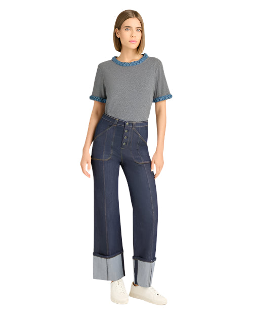 CINQ A SEPT | Denim Braided Tee Shirt | Heather Grey