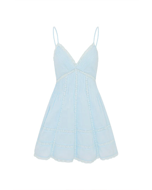 LoveShackFancy | Docila Heritage Cotton Mini Dress | Blue
