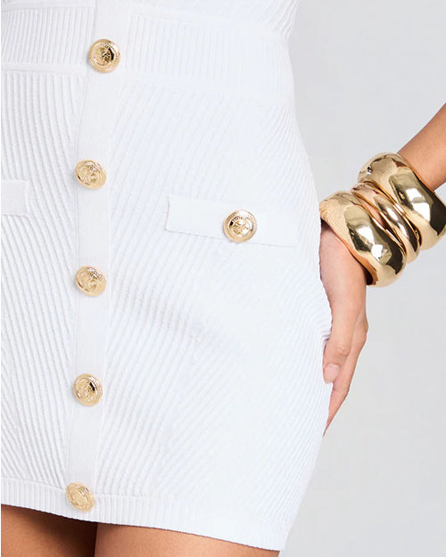 RETROFETE | Elison Rib Knit Dress | White & Gold