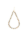 A necklace featuring evenly spaced round, iridescent stones set in gold-colored metal, connected by small links to form a complete loop. A lobster clasp closure is visible in the image.