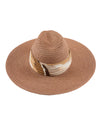 Brown straw hat with a striped band on a white background