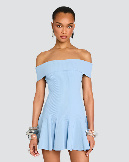 RETROFETE | Erica Knit Dress | Metallic Powder Blue