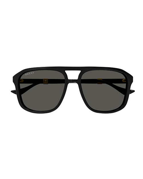 Front view of Gucci sunglasses with a classic aviator style.