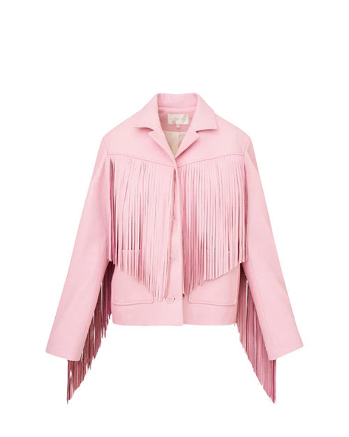 LoveShackFancy | Geraline Leather Fringe Jacket | Pale Pink