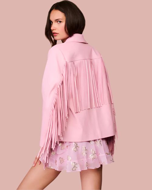 LoveShackFancy | Geraline Leather Fringe Jacket | Pale Pink