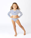 SHADE CRITTERS | Girls Lace Up Cropped Rashguard Swim | Nautical Stripe