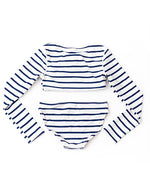 SHADE CRITTERS | Girls Lace Up Cropped Rashguard Swim | Nautical Stripe