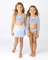 SHADE CRITTERS | Girls Lace Up Cropped Rashguard Swim | Nautical Stripe